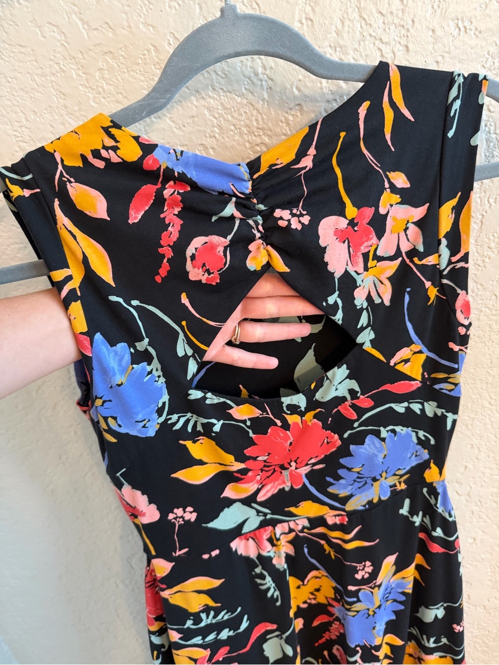 Pact Black Sleeveless Floral Midi Dress with Yellow, Blue, Pink and Mint Accents - Picture 3 of 5